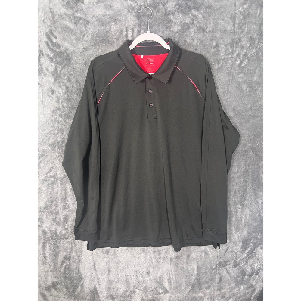 Adidas Golf Climalite Mens XL Long Sleeve Polo Shirt Black Red RN 88387